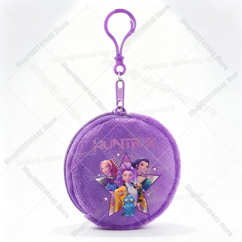 Mini porte-monnaie Kpop Demon Hunters pour fille, pochette ronde, portefeuille à fermeture éclair avec écouteurs et porte-clés, motif Zoey Mira Rumi, pour enfants
