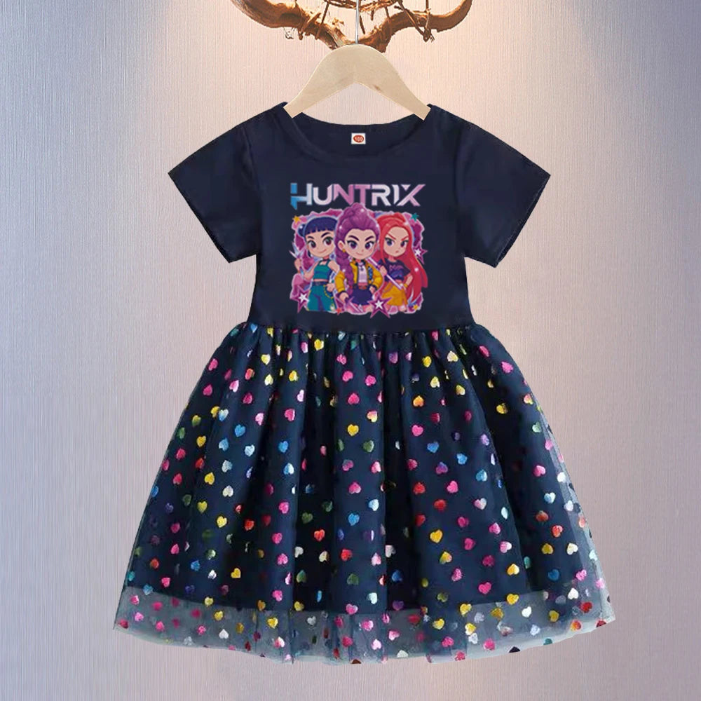Kpop démon chasseurs enfants vêtements rose été manches courtes filles robe enfants princesse robes bébé fille mignon fête d'anniversaire