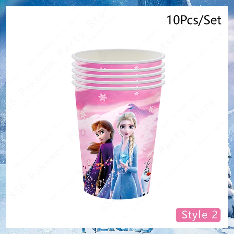 Kit de décoration pour fête d'anniversaire Disney Elsa La Reine des Neiges : vaisselle jetable, gobelets en papier, nappes, assiettes et sacs