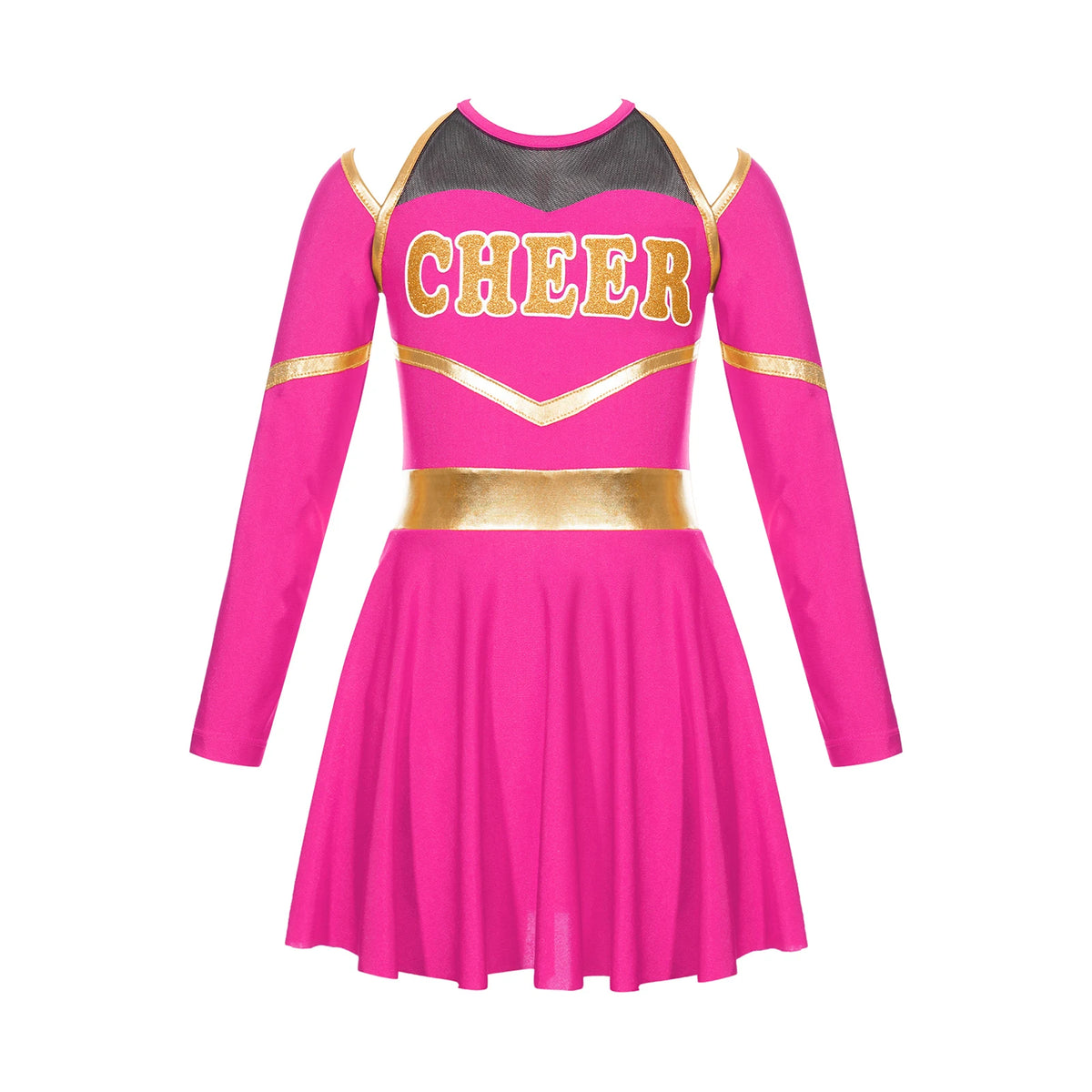 Costume de pom-pom girl pour filles, uniforme de pom-pom girl, tenue de danse scolaire, épaules dénudées, manches longues, robe de danse avec accessoires