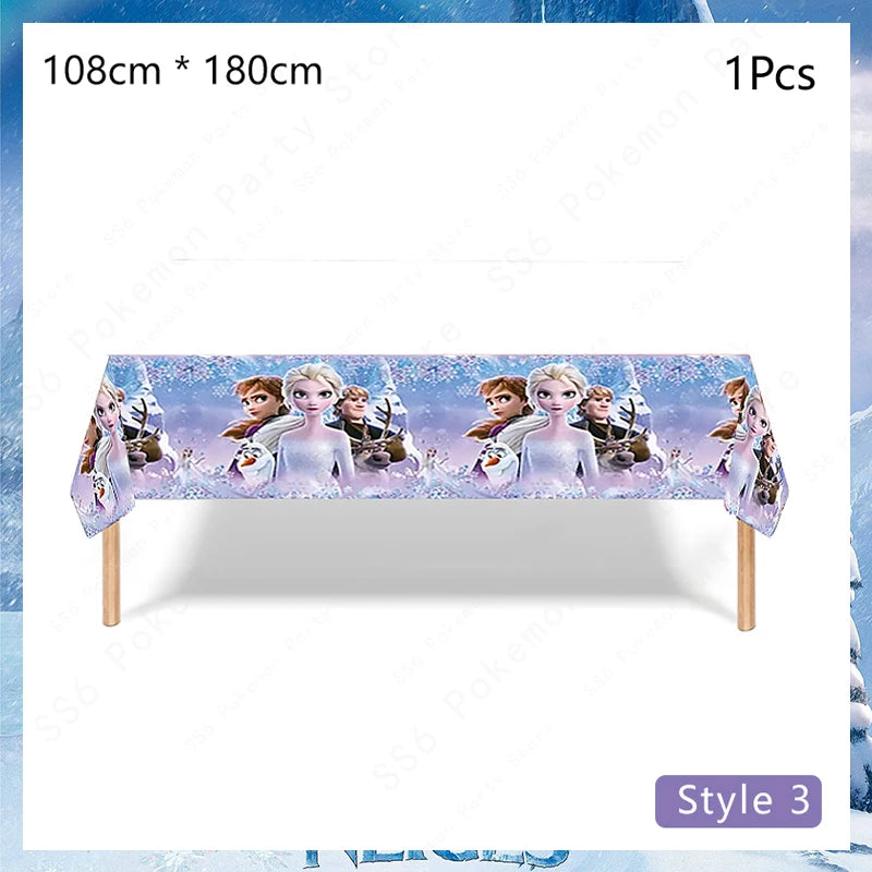 Kit de décoration pour fête d'anniversaire Disney Elsa La Reine des Neiges : vaisselle jetable, gobelets en papier, nappes, assiettes et sacs