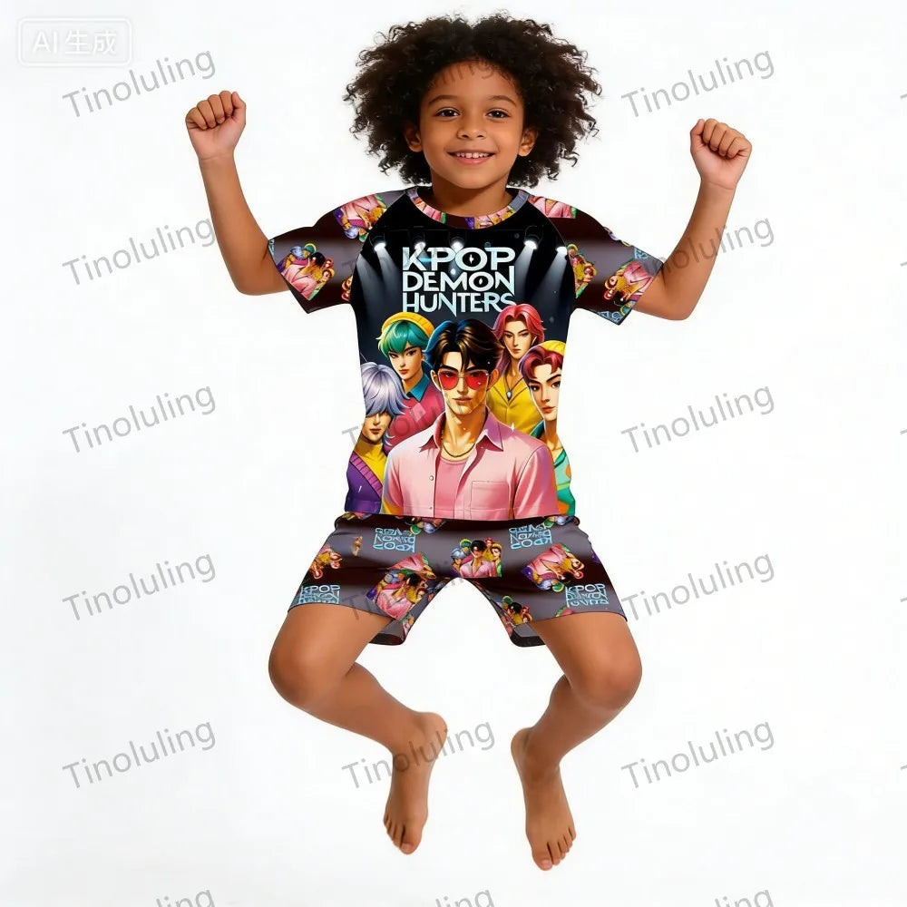 Ensemble pyjama d'été à manches courtes Kpop Demon Hunter pour filles, vêtements de nuit pour enfants, pyjamas pour enfants, costume de cosplay Rumi Zoey Huntrix