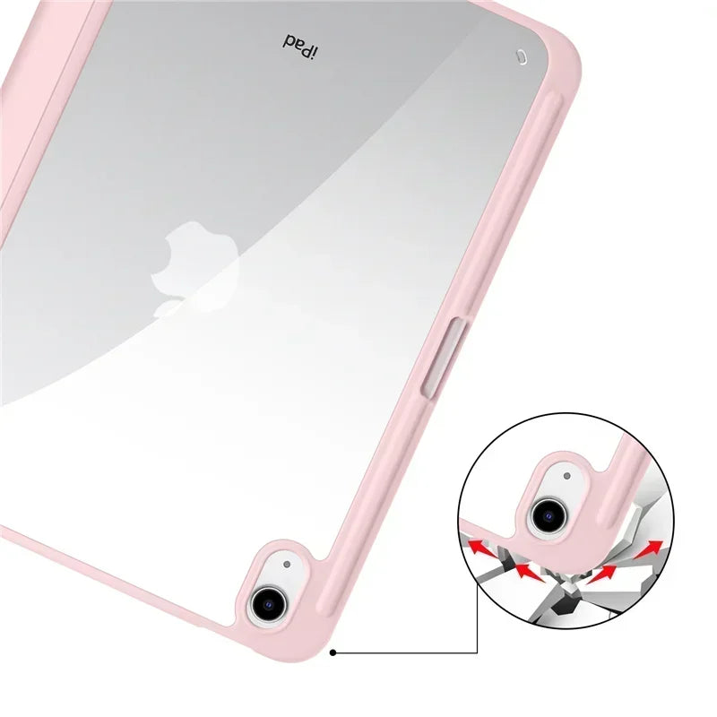 Étui pour iPad 10e génération avec porte-stylet, coque arrière rigide transparente en acrylique à trois volets, compatible avec iPad 10.2, 9.7, Air, 5, 11 et iPad 10, 9 et 11e génération (A16).