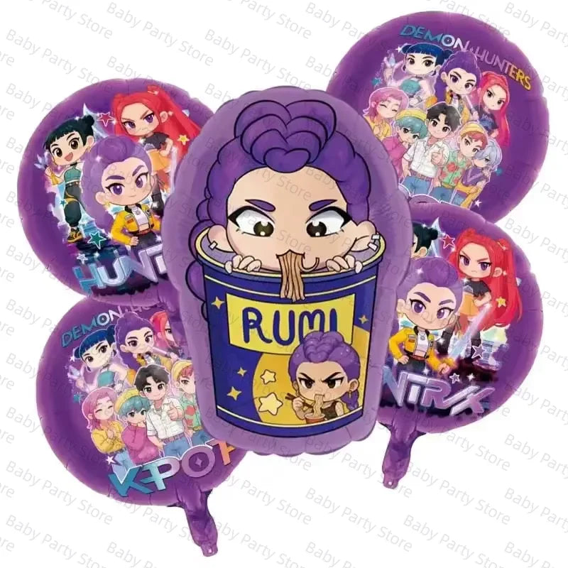 Ensemble de ballons en aluminium de 45 cm (18 pouces) sur le thème K-Pop Demon Hunter, style dessin animé, idéal pour une baby shower ou une fête d'anniversaire d'enfant