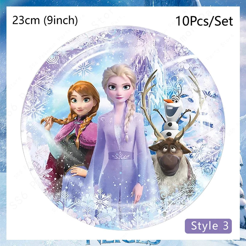 Kit de décoration pour fête d'anniversaire Disney Elsa La Reine des Neiges : vaisselle jetable, gobelets en papier, nappes, assiettes et sacs
