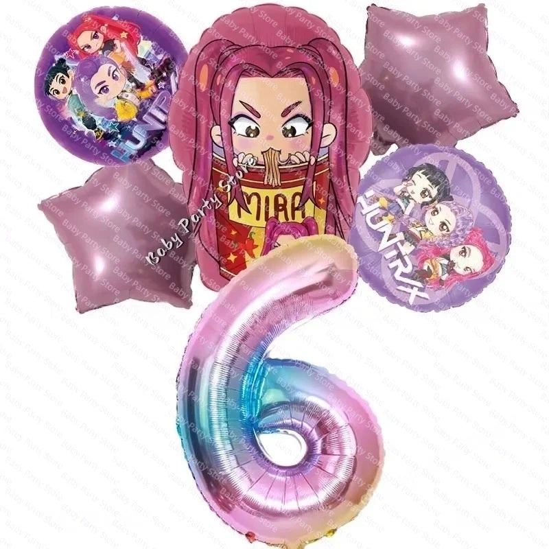 Ensemble de ballons en aluminium de 45 cm (18 pouces) sur le thème K-Pop Demon Hunter, style dessin animé, idéal pour une baby shower ou une fête d'anniversaire d'enfant