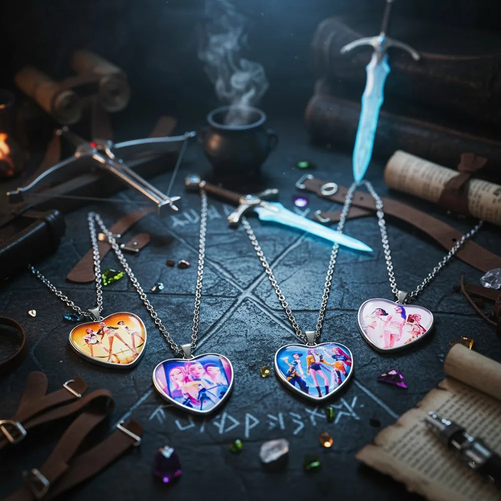 Films occidentaux populaires - Accessoire collier en forme de cœur Kpop Demon Hunter : Witch Hunter Girl Squad Time Gem