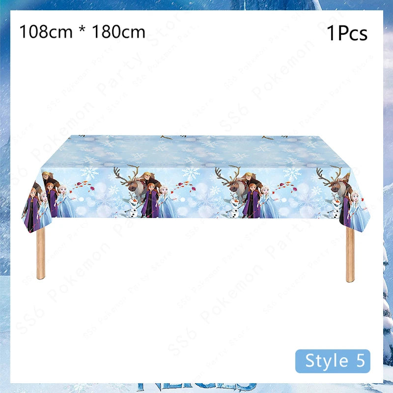 Kit de décoration pour fête d'anniversaire Disney Elsa La Reine des Neiges : vaisselle jetable, gobelets en papier, nappes, assiettes et sacs