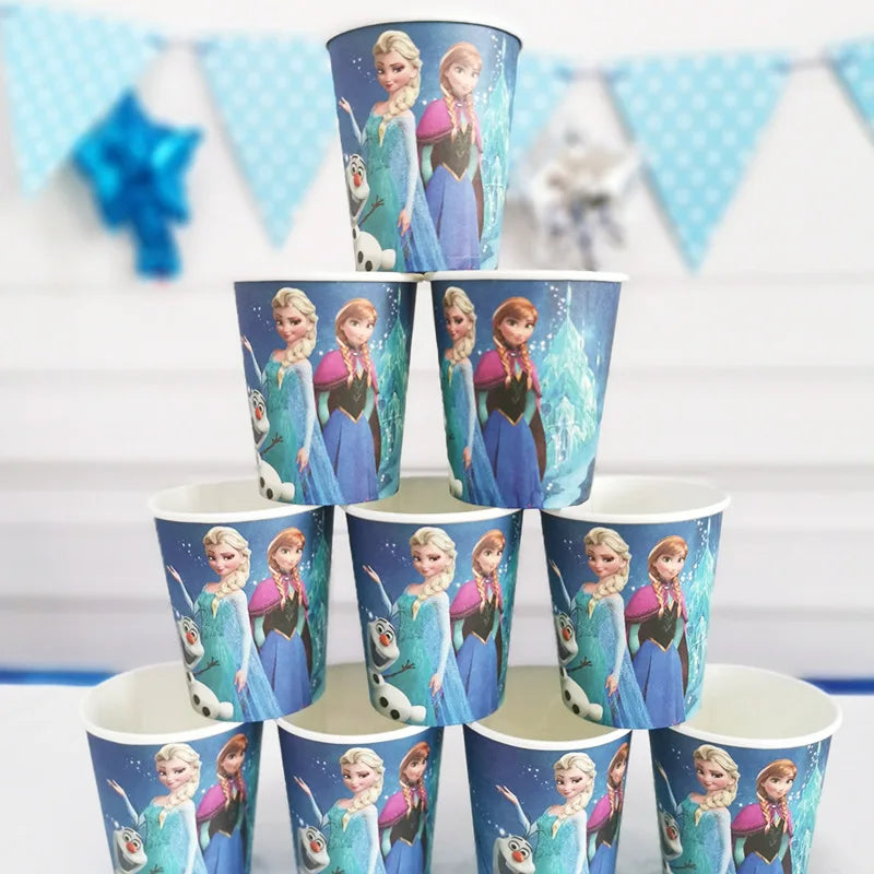 Assiettes jetables Disney Reine des Neiges, couverts, décorations de fête d'anniversaire Anna et Elsa, assiettes et gobelets pour enfants, articles de fête pour baby shower