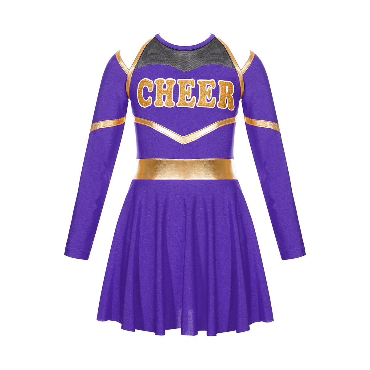 Costume de pom-pom girl pour filles, uniforme de pom-pom girl, tenue de danse scolaire, épaules dénudées, manches longues, robe de danse avec accessoires