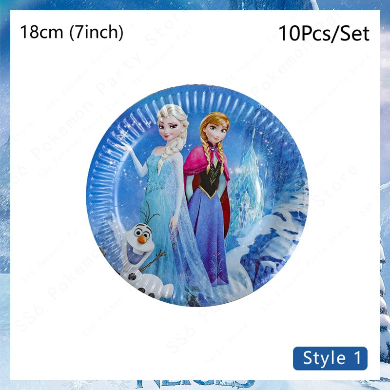 Kit de décoration pour fête d'anniversaire Disney Elsa La Reine des Neiges : vaisselle jetable, gobelets en papier, nappes, assiettes et sacs