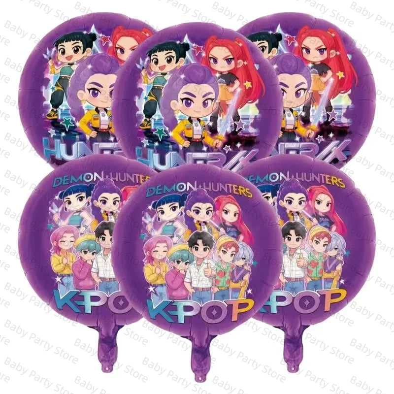 Ensemble de ballons en aluminium de 45 cm (18 pouces) sur le thème K-Pop Demon Hunter, style dessin animé, idéal pour une baby shower ou une fête d'anniversaire d'enfant