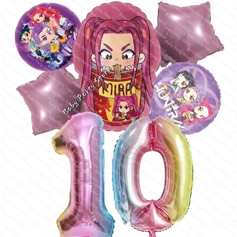 Ensemble de ballons en aluminium de 45 cm (18 pouces) sur le thème K-Pop Demon Hunter, style dessin animé, idéal pour une baby shower ou une fête d'anniversaire d'enfant