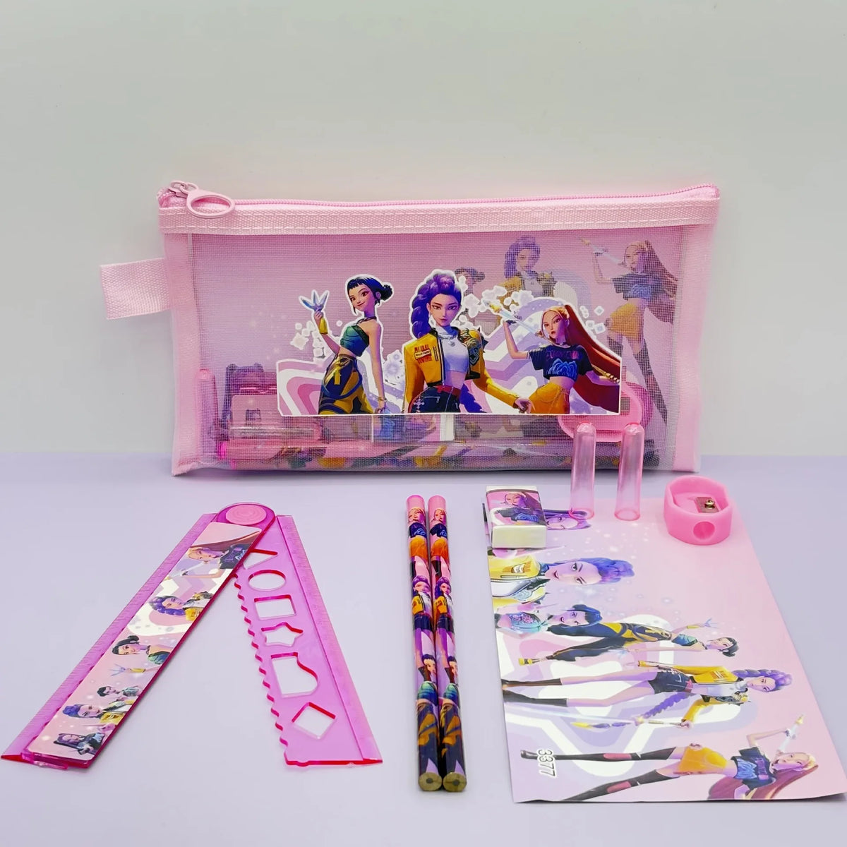 Kit de papeterie Kpop Demons Hunter comprenant crayons, règle, taille-crayon, trousse et gomme : cadeau idéal pour la rentrée scolaire