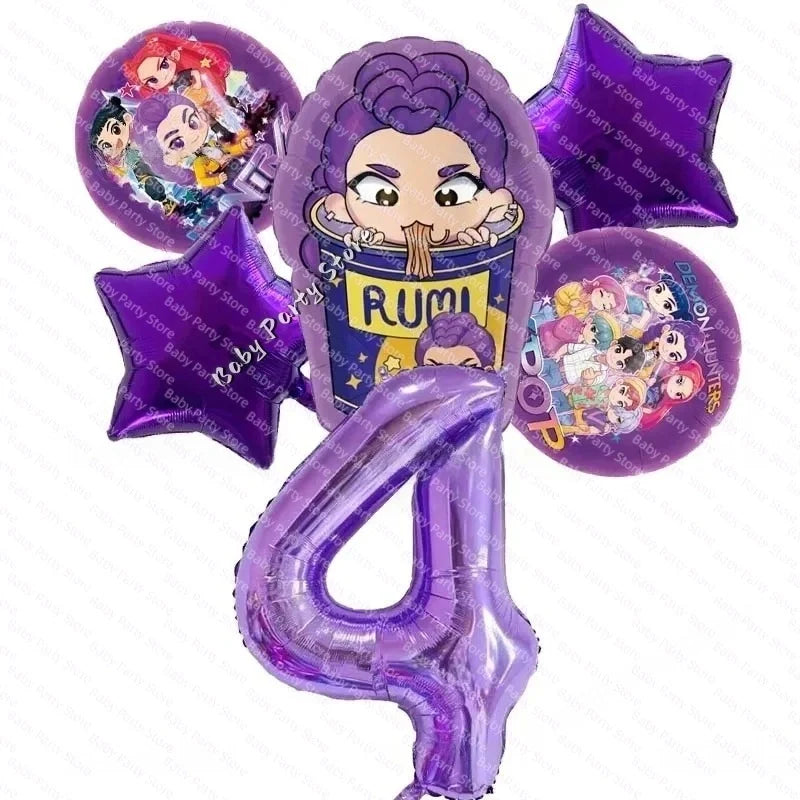 Ensemble de ballons en aluminium de 45 cm (18 pouces) sur le thème K-Pop Demon Hunter, style dessin animé, idéal pour une baby shower ou une fête d'anniversaire d'enfant