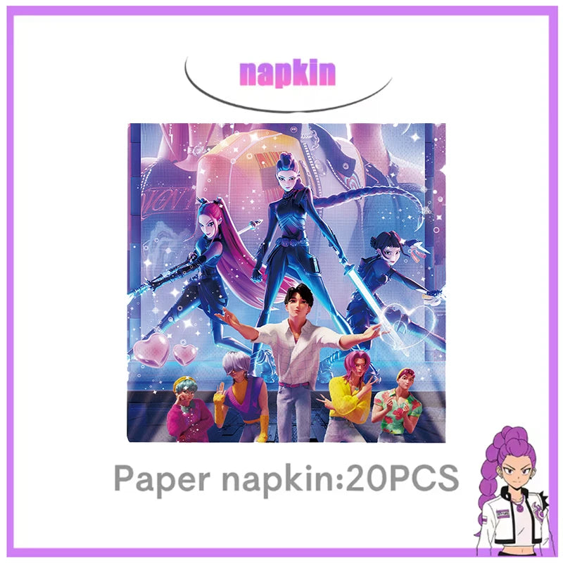 Décoration d'anniversaire Kpop Chasseur de Démons : vaisselle, ballons en aluminium, sac cadeau, assiette, gobelet, décoration de gâteau Kpop, bannière, fond