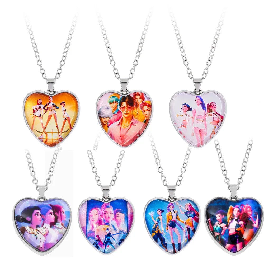 Films occidentaux populaires - Accessoire collier en forme de cœur Kpop Demon Hunter : Witch Hunter Girl Squad Time Gem