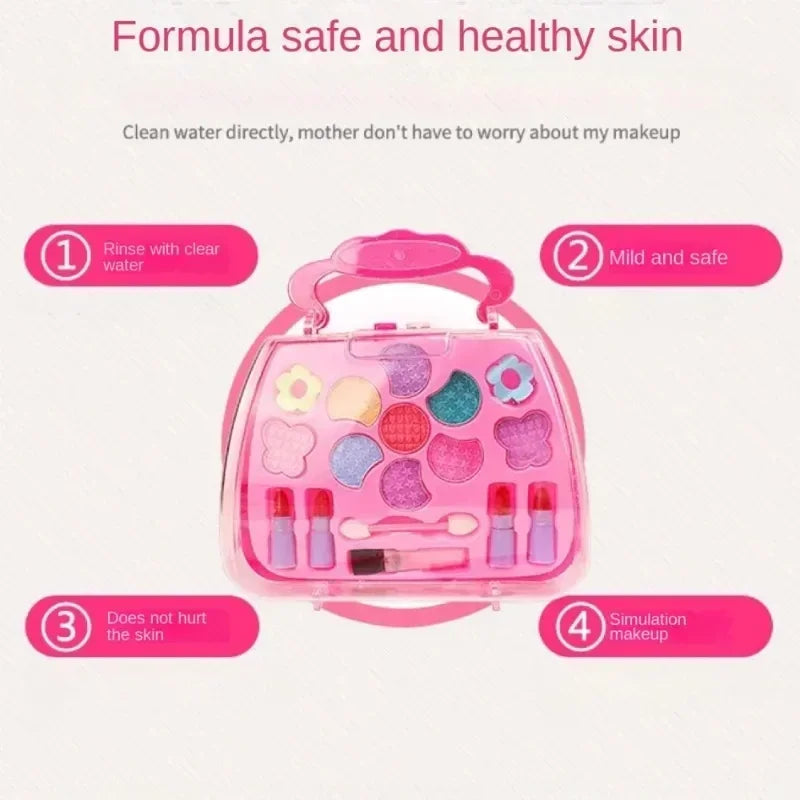 Coffret de maquillage pour fille, jouet maison de poupée, fard à paupières, maquillage de princesse, sac à main, amusant, sûr, soluble dans l'eau, cadeau d'anniversaire