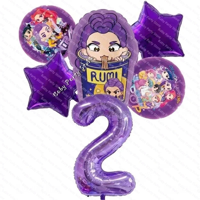 Ensemble de ballons en aluminium de 45 cm (18 pouces) sur le thème K-Pop Demon Hunter, style dessin animé, idéal pour une baby shower ou une fête d'anniversaire d'enfant
