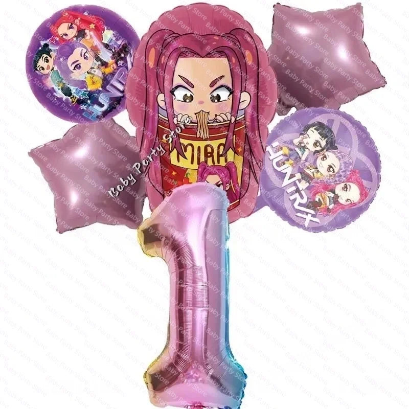 Ensemble de ballons en aluminium de 45 cm (18 pouces) sur le thème K-Pop Demon Hunter, style dessin animé, idéal pour une baby shower ou une fête d'anniversaire d'enfant