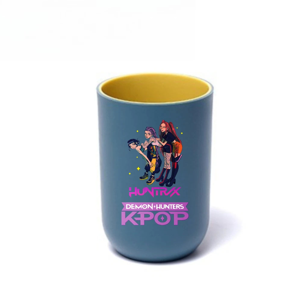 Gobelet à brosse à dents K-Pop Demon Hunters, gobelet en plastique pour bain de bouche, boîte de rangement pour articles de toilette de voyage, accessoires de salle de bain