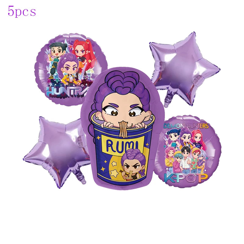 Décoration d'anniversaire Kpop Chasseur de Démons : vaisselle, ballons en aluminium, sac cadeau, assiette, gobelet, décoration de gâteau Kpop, bannière, fond
