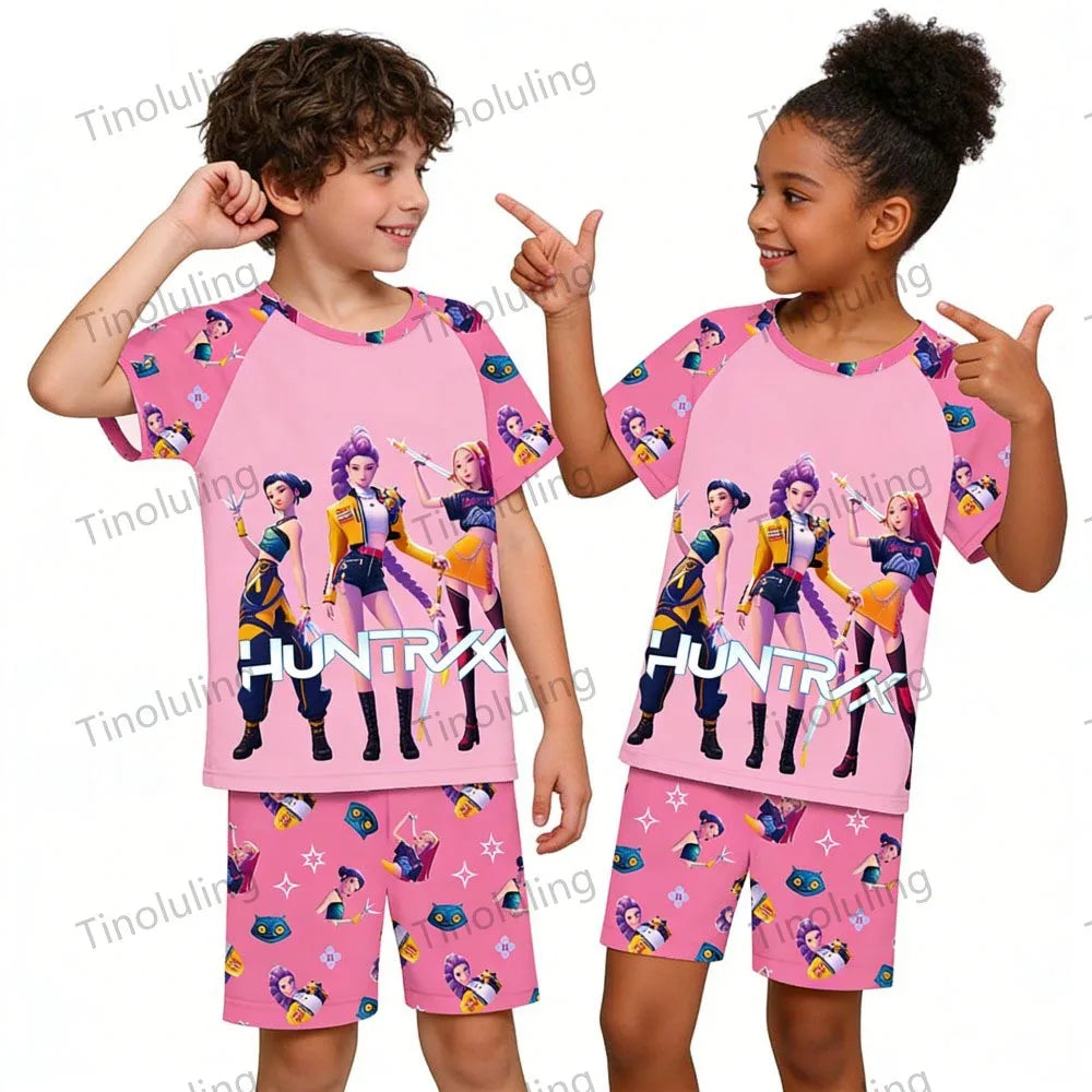 Ensemble pyjama d'été à manches courtes Kpop Demon Hunter pour filles, vêtements de nuit pour enfants, pyjamas pour enfants, costume de cosplay Rumi Zoey Huntrix