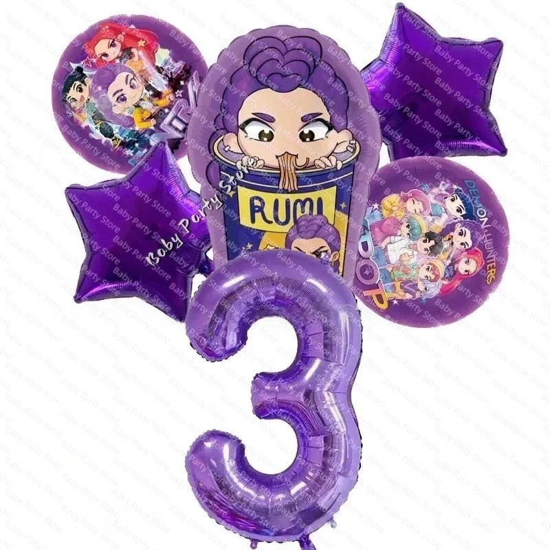 Ensemble de ballons en aluminium de 45 cm (18 pouces) sur le thème K-Pop Demon Hunter, style dessin animé, idéal pour une baby shower ou une fête d'anniversaire d'enfant