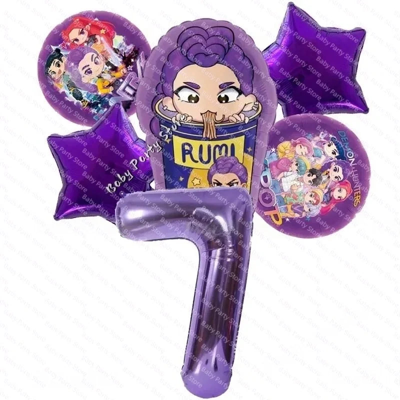 Ensemble de ballons en aluminium de 45 cm (18 pouces) sur le thème K-Pop Demon Hunter, style dessin animé, idéal pour une baby shower ou une fête d'anniversaire d'enfant