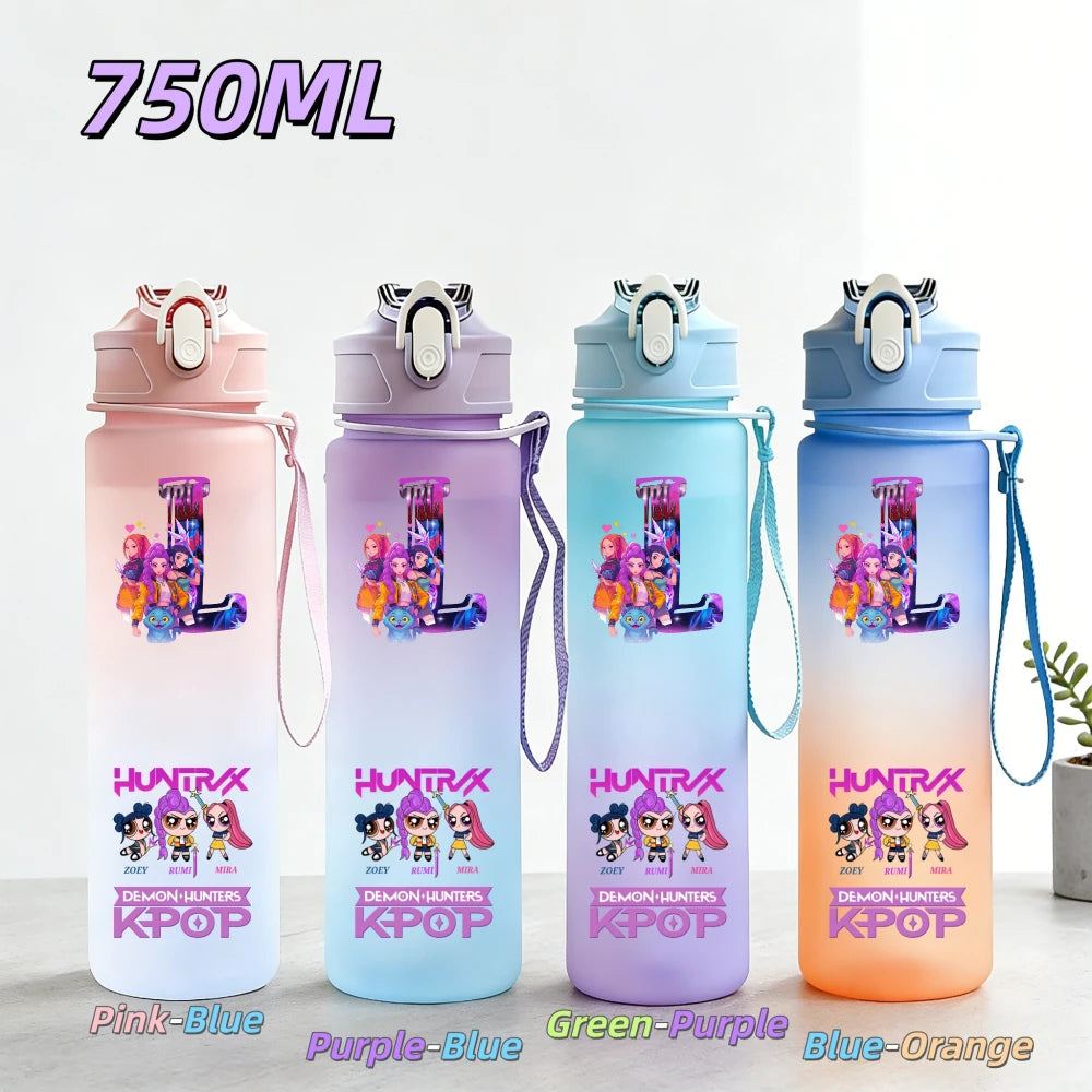 Gourde de sport KPop Demon Hunters 750 ml, étanche, colorée, avec paille, idéale pour le sport et le fitness en extérieur