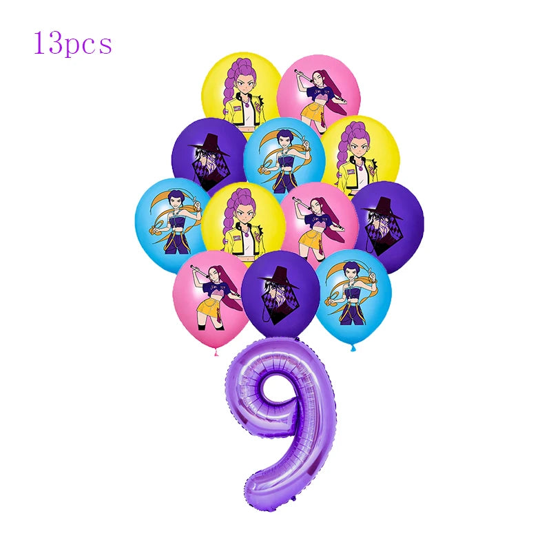 Décoration d'anniversaire Kpop Chasseur de Démons : vaisselle, ballons en aluminium, sac cadeau, assiette, gobelet, décoration de gâteau Kpop, bannière, fond