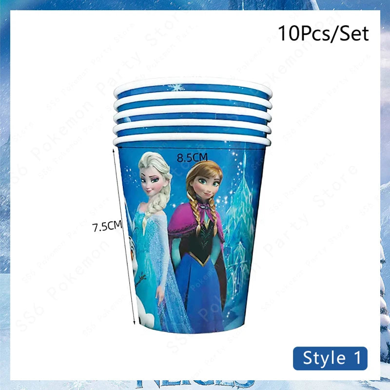 Kit de décoration pour fête d'anniversaire Disney Elsa La Reine des Neiges : vaisselle jetable, gobelets en papier, nappes, assiettes et sacs