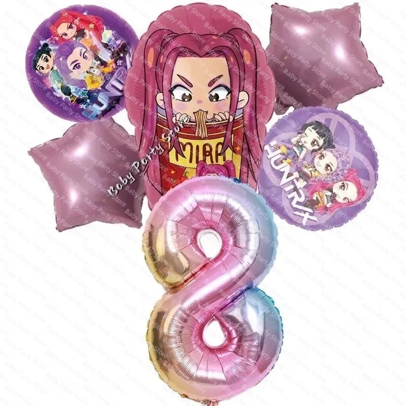 Ensemble de ballons en aluminium de 45 cm (18 pouces) sur le thème K-Pop Demon Hunter, style dessin animé, idéal pour une baby shower ou une fête d'anniversaire d'enfant