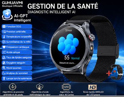 AI-GPT Health Watch 2026 – Montre Connectée Santé Premium ECG & Appels Bluetooth