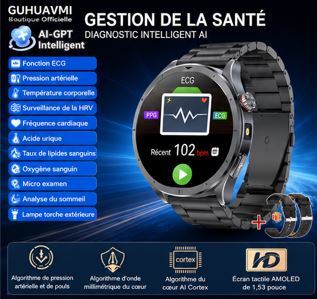AI-GPT Health Watch 2026 – Montre Connectée Santé Premium ECG & Appels Bluetooth