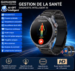AI-GPT Health Watch 2026 – Montre Connectée Santé Premium ECG & Appels Bluetooth