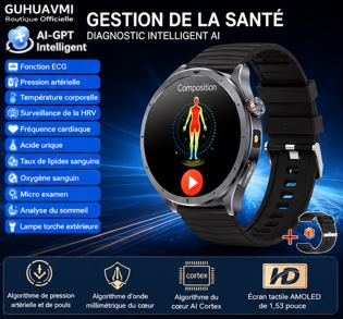 AI-GPT Health Watch 2026 – Montre Connectée Santé Premium ECG & Appels Bluetooth