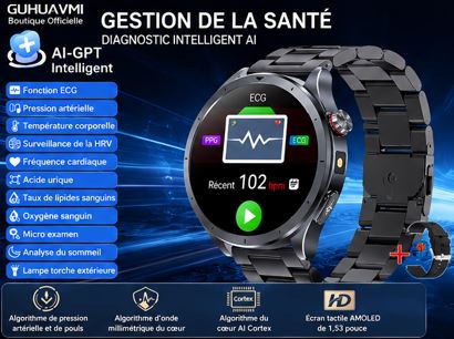 AI-GPT Health Watch 2026 – Montre Connectée Santé Premium ECG & Appels Bluetooth