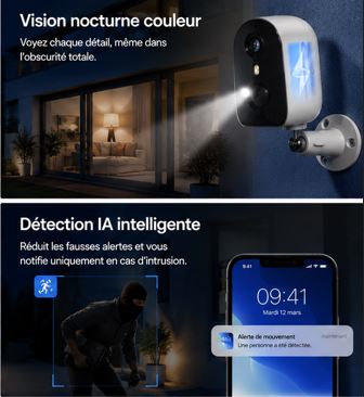 Caméra de Surveillance Galayou Sans Fil à Batterie – Vision Nocturne 2K & Audio Bidirectionnel