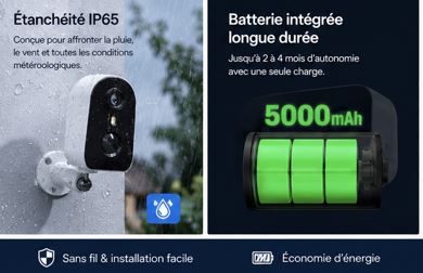 Caméra de Surveillance Galayou Sans Fil à Batterie – Vision Nocturne 2K & Audio Bidirectionnel