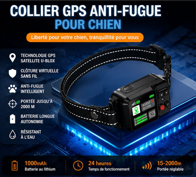 Collier GPS Sans Fil pour Chien – Clôture Virtuelle Intelligente & Anti-Fugue
