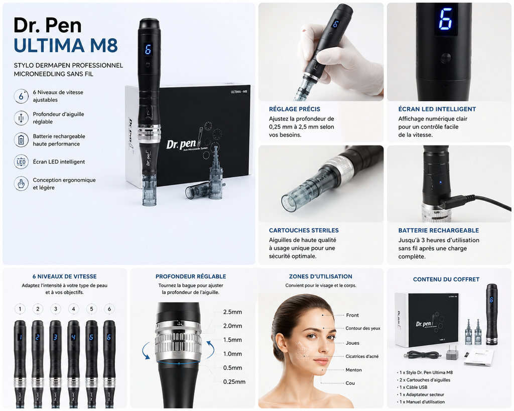 Dr. Pen Ultima M8 – Stylo Dermapen Professionnel Microneedling Sans Fil