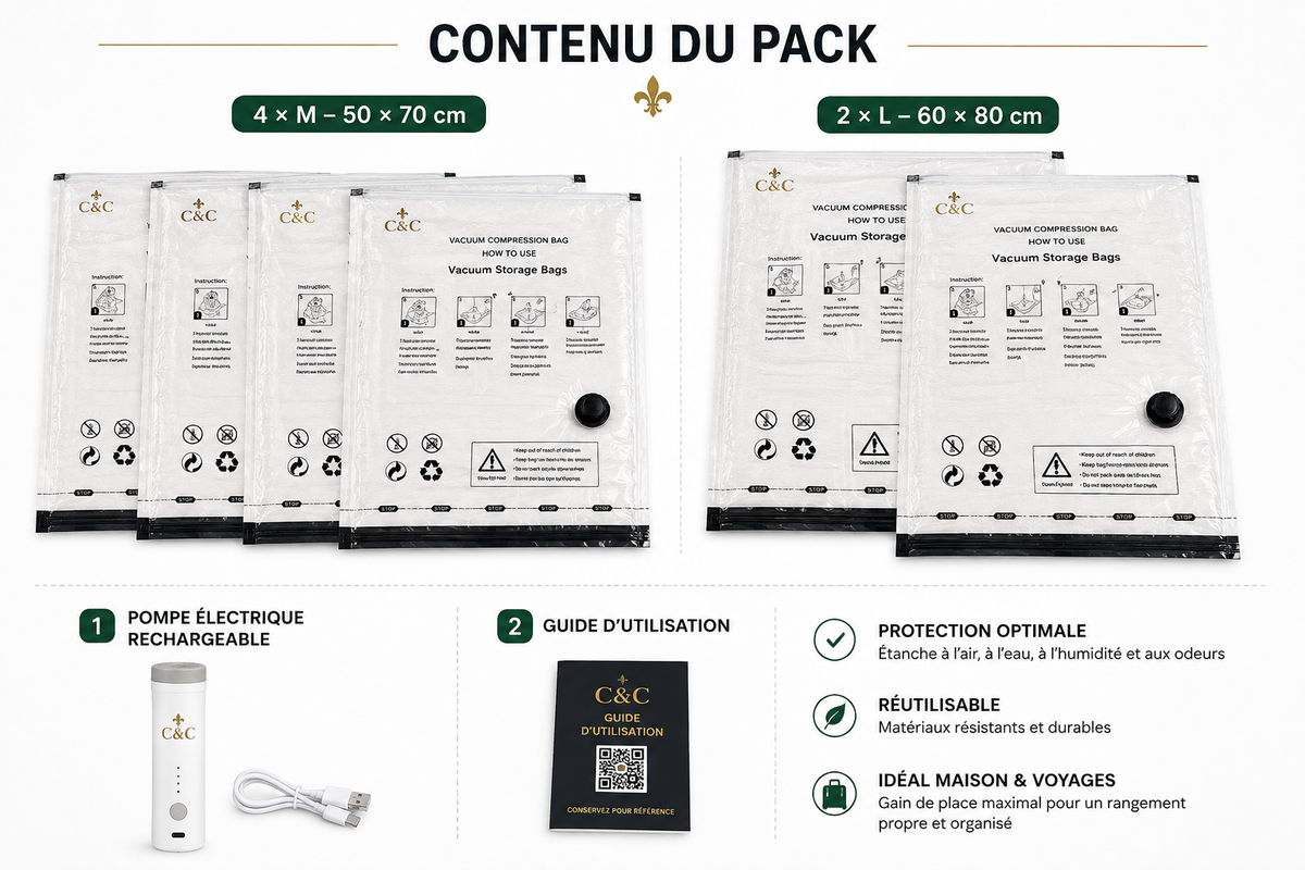 Kit de sacs sous vide C&C avec pompe électrique – 6 pièces