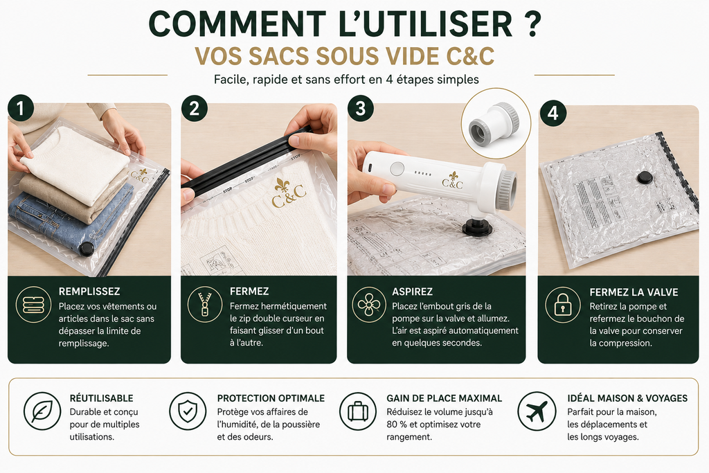 Kit de sacs sous vide C&C avec pompe électrique – 6 pièces