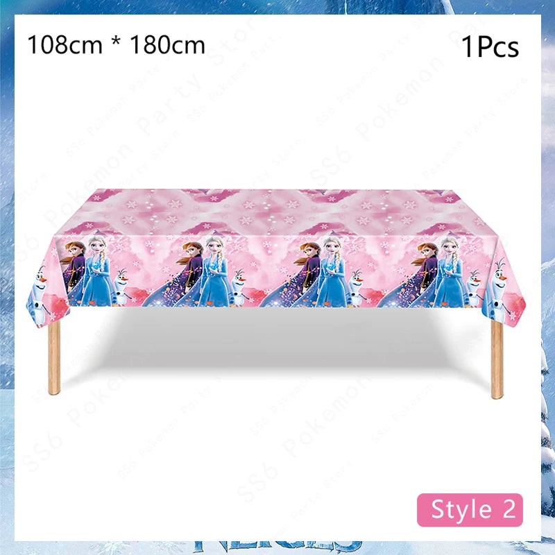 Kit de décoration pour fête d'anniversaire Disney Elsa La Reine des Neiges : vaisselle jetable, gobelets en papier, nappes, assiettes et sacs