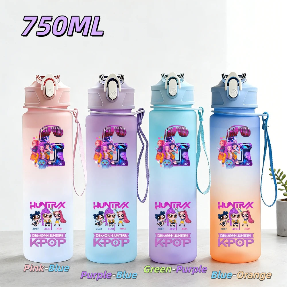 Gourde de sport KPop Demon Hunters 750 ml, étanche, colorée, avec paille, idéale pour le sport et le fitness en extérieur
