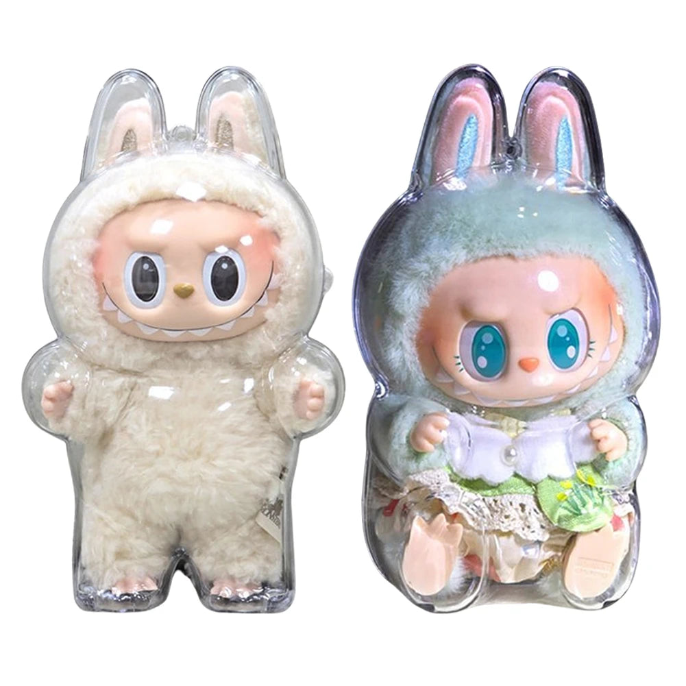 Housse de protection transparente pour Labubu, boîte de rangement pour poupée elfe, jouet monstre, couverture d'exposition en peluche elfe mignonne pour poupées de fête