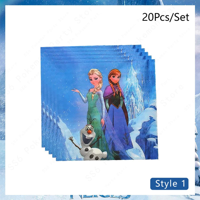 Kit de décoration pour fête d'anniversaire Disney Elsa La Reine des Neiges : vaisselle jetable, gobelets en papier, nappes, assiettes et sacs