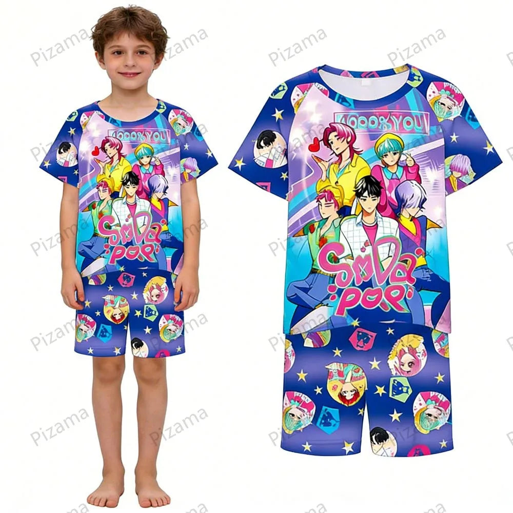 Ensemble pyjama d'été à manches courtes Kpop Demon Hunter pour filles, vêtements de nuit pour enfants, pyjamas pour enfants, costume de cosplay Rumi Zoey Huntrix