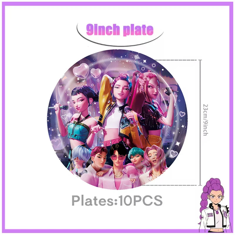 Décoration d'anniversaire Kpop Chasseur de Démons : vaisselle, ballons en aluminium, sac cadeau, assiette, gobelet, décoration de gâteau Kpop, bannière, fond